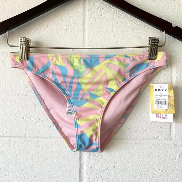 Roxy Palm Tree Floral Full Coverage Bikini Bottom Swimwear Kids Girls Size 16 - Picture 1 of 4